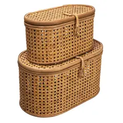 Hello Honey&reg; Modern Decorative Oval Woven Rattan Storage Box Set Natural