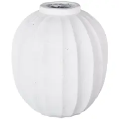 17.75" White Wide Magnesium Oxide Vase with Carved Grooves