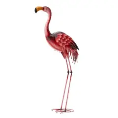 Glitzhome&reg; 38.5" Metal Standing Flamingo Garden Statue with Stakes