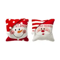 Glitzhome&reg; Hooked 3D Santa & Snowman Pillow