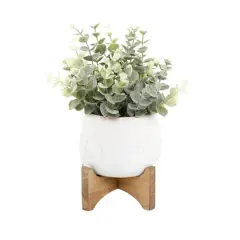Flora Bunda&reg; 9" Green Eucalyptus in Ivory Moon Phase Planter on Stand