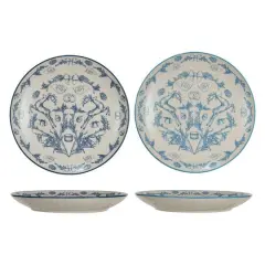 Hello Honey&reg; 10" Blue & Cream Classic Holiday Round Stoneware Plate Set