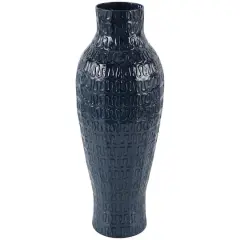 24" Dark Blue Metal Dimensional Textured Vase