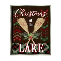 Stupell Industries Christmas At Lake Seasonal Oars Framed Floater Canvas Wall Art Gray