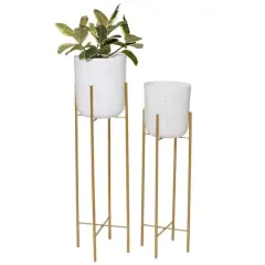 Set of 2 Gold Metal Contemporary Planter, 39", 46"