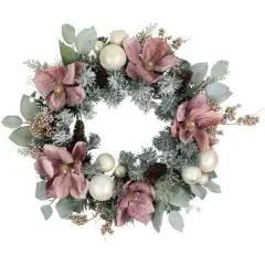 24" Artificial Christmas Decorated Floral Frosted Pine Wreath