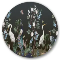 Designart - Chinoiserie With Birds and Peonies IV - Traditional Metal Circle Wall Art