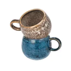 Hello Honey&reg; 16oz. Brown & Blue Round Stoneware Mug Set, 2ct.
