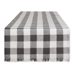 DII&reg; 72" Heavyweight Check Fringed Table Runner Mineral