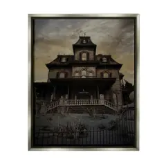 Stupell Industries Haunted House Landscape Framed Floater Canvas Wall Art Gray