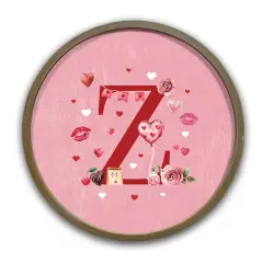 Valentine Things Monogram Round Brown Framed Print Z