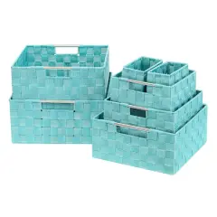 Sorbus 7-Piece Stackable Tote Basket Set with Handles Aqua