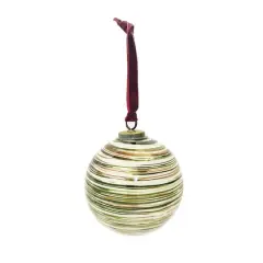 Hello Honey&reg; 5" Multicolor Glass Ball Ornament with Stripes & Velvet Ribbon Hanger