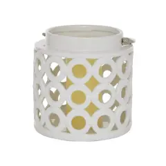 White Ceramic Contemporary Candle Holder Lantern, 8" x 8" x 9"