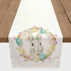 Easter Bunny Wreath 16" x 90" Poly Twill Table Runner