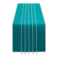 DII&reg; 108" Striped Tassel Table Runner Teal/Off White