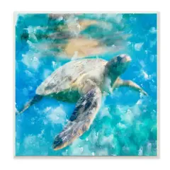 Stupell Industries Swimming Sea Turtle Aquatic Reptile Design Wood Wall Plaque