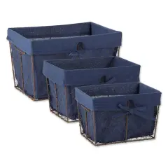 DII&reg; Rustic Bronze Chicken Wire Baskets with French Blue Liners Set