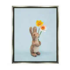 Stupell Industries Spring Bunny Floral Daffodils Floater Framed Art Gray