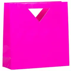 JAM Paper Medium Glossy Gift Bags with Triangle Handle, 3ct. Fuchsia