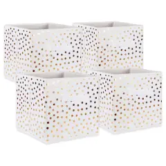 DII&reg; 11" Nonwoven Polyester Small Dots Storage Cubes, 4ct. White/Gold