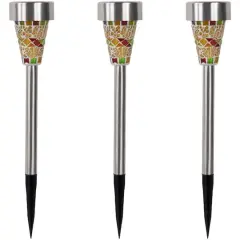 15.5" Red Mosaic Stained Glass Solar Powered LED Pathway Markers