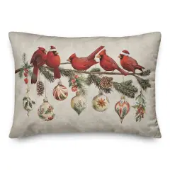 Cardinals and Ornaments 20" x 14" Spun Poly Pillow