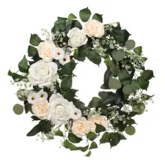 24" Spring Cream Rose & Camellia Wreath