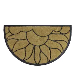 Floral Design Black Rubber & Coir Outdoor Half Round Door Mat, 29.75" x 17.75"