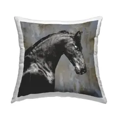 Stupell Industries Majestic Black Stallion Horse Wildlife Portrait Throw Pillow, 18" x 18"