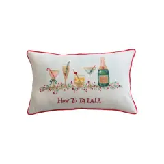 Hello Honey&reg; 20" x 12" Embroidered How to Fa La La Cotton Slub Lumbar Pillow with Red Piping