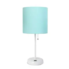 Creekwood Home 19.5" Oslo USB Port Table Lamp White Base/Aqua Shade