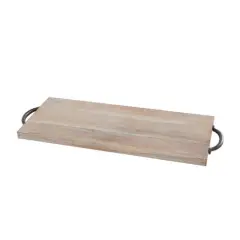 27" Cream Mango Wood Tray with Black Metal Handles