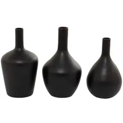 Black Glass Vase Set of 3 14", 13", 12"