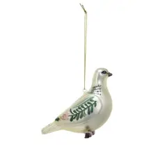 Hello Honey&reg; 4" White & Green Glass Dove Ornament