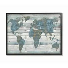 Stupell Industries Weathered World Map Black Framed Print