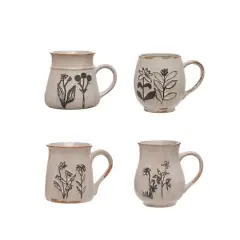 Hello Honey&reg; Cream Floral Reactive Glaze Stoneware Mug Set