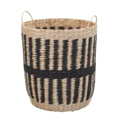 Household Essentials 20" Black & Natural Cattail & Paper Pillar Basket
