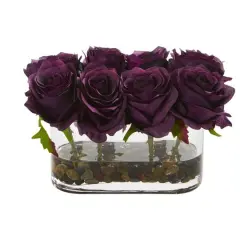 5.5" Blooming Roses in Glass Vase Purple Elegance