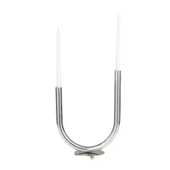 14" Silver Stainless Steel Abstract U-Shaped Candelabra