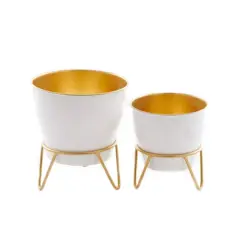 Set of 2 White Iron Modern Planter, 11" x 10" x 10"