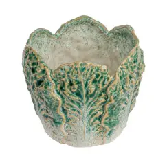 Hello Honey&reg; 5.75" Green Reactive Glaze Embossed Stoneware Cabbage Planter