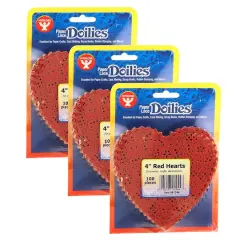 Hygloss&reg; 4" Red Heart Doilies, 3 Packs of 100