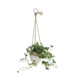Hello Honey&reg; 8.5" White Stoneware Hanging Planter with Jute Rope