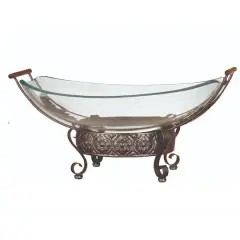 Brown Glass and Metal Traditional Serving Bowl, 10" x 23" x 14"