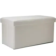 Simplify Faux Leather Double Folding Storage Ottoman Ivory