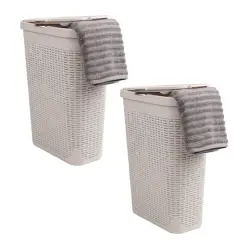 Mind Reader 40L Ventilated Slim Laundry Hamper with Cut Out Handles & Attached Hinged Lid, 2ct. Ivory