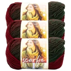 3 Pack Lion Brand&reg; Scarfie Yarn Deep Red/Dark Green