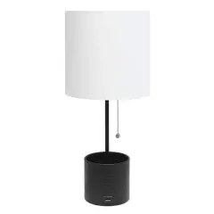 Simple Designs 18.5" Hammered Metal Container Base Table Lamp with USB Charging Port White/Black