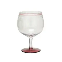 Hello Honey&reg; 20oz. Clear Vintage Reproduction Stemmed Fluted Wine Glass with Hand-Painted Stripe & Red Base